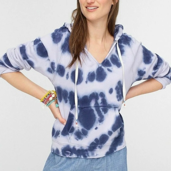 J. Crew Tops - J. Crew Blue Indigo Tie  Dye Cropped Pullover V Neck Sweatshirt. Size Large